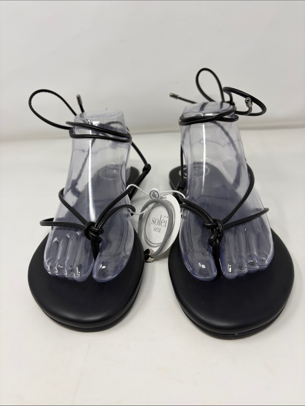 Solei Sea Black Ankle Wrap Flat Sandals Brand New W/Tags